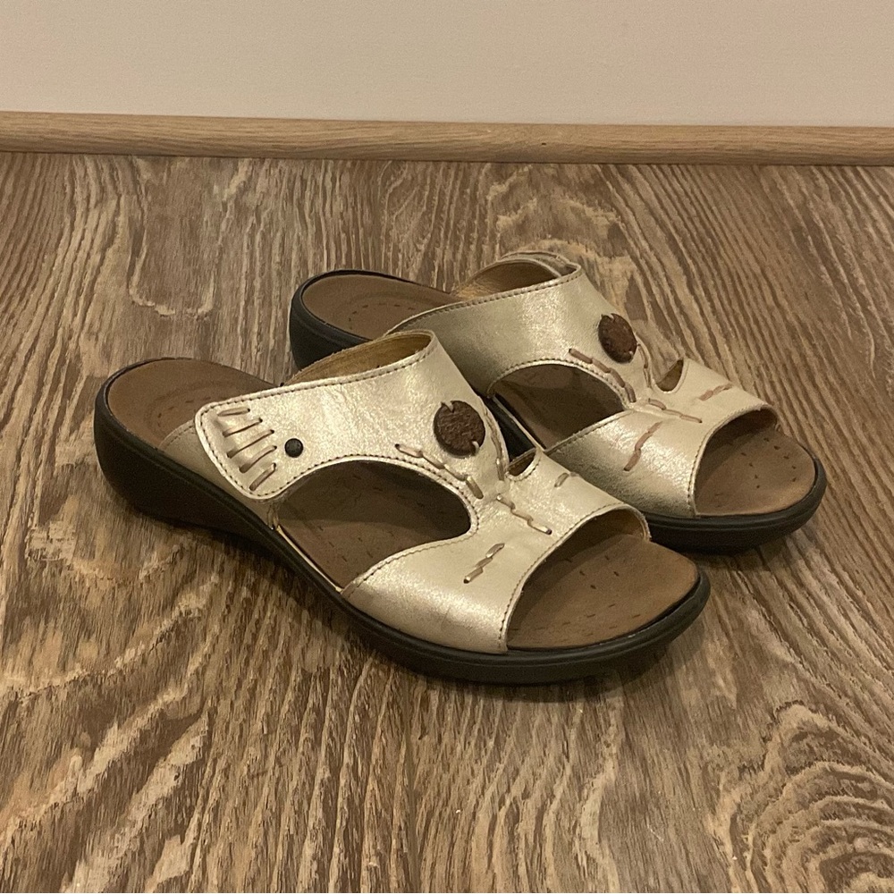 Romika Women's Ibiza Slide Sandal Size 38 (7.5) Gold Metallic Leather Adjustable
